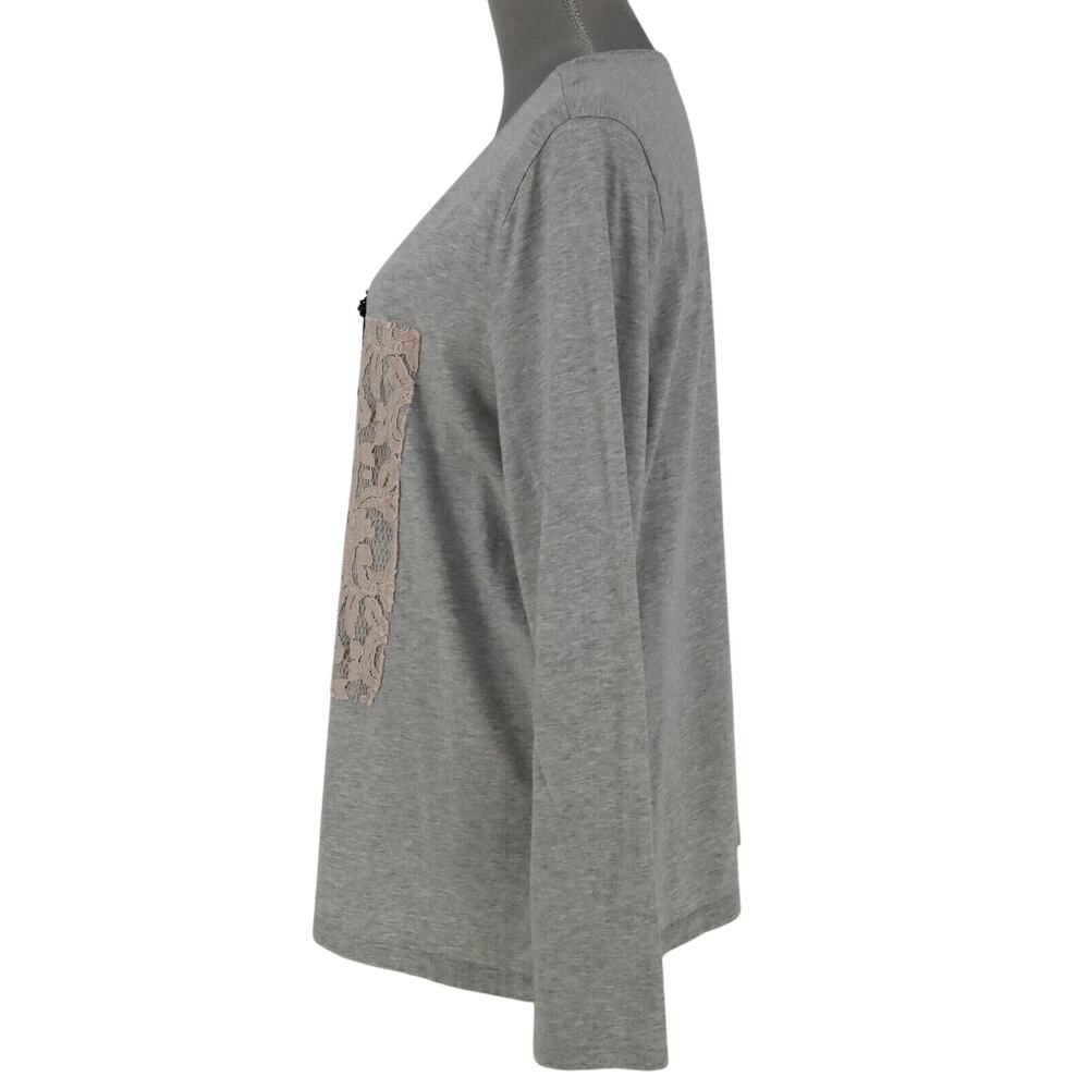 Chicos Zenergy Top 3 Womens XL 16 Gray T-shirt Lace Scoop Neck Pullover Whimsy - Picture 11 of 13